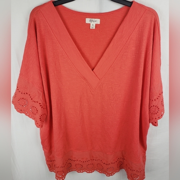 NWT Style & Co Women's Orange Vneck Shirt W/ Eyelit Bottom Sz XXL - Picture 2 of 7
